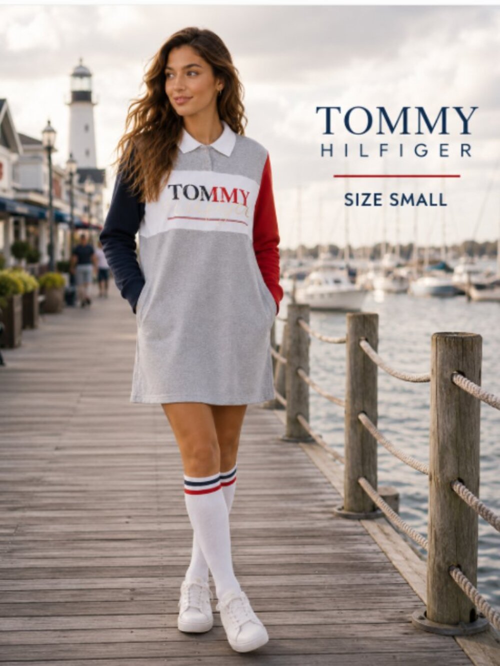 TOMMY HILFIGER COLOR BLOCK SWEATSHIRT DRESS SMALL